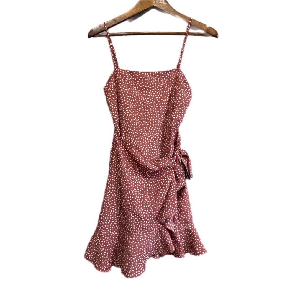 Rumor‎ Faux Wrap Mini Dress Womens Size Small Rust Orange Petal Print Excellent
